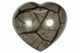 Polished Septarian Geode Heart - Black Crystals #323442-1